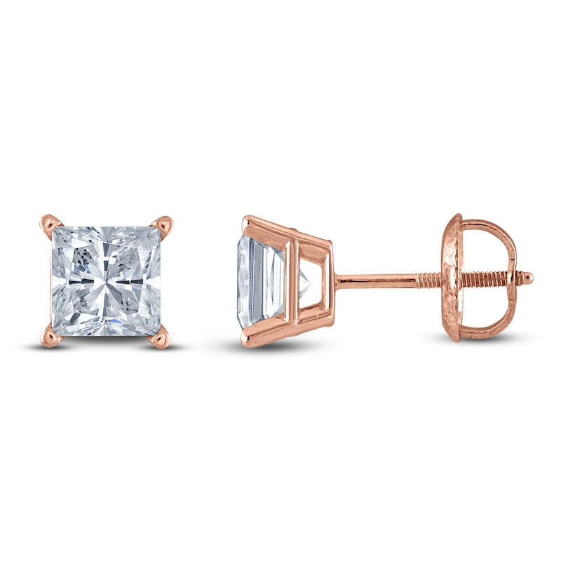 Princess-Cut Lab-Created Diamond Solitaire Stud Earrings 2 ct tw 14K Rose Gold (F/SI2)