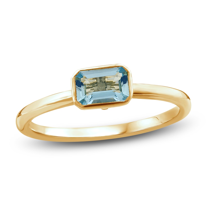 Main Image 1 of Rectangle-Cut Natural Aquamarine Bezel Ring 10K Yellow Gold