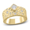Thumbnail Image 1 of Princess-Cut Diamond Wide Hammered Anniversary Ring 3/4 ct tw 14K Yellow Gold