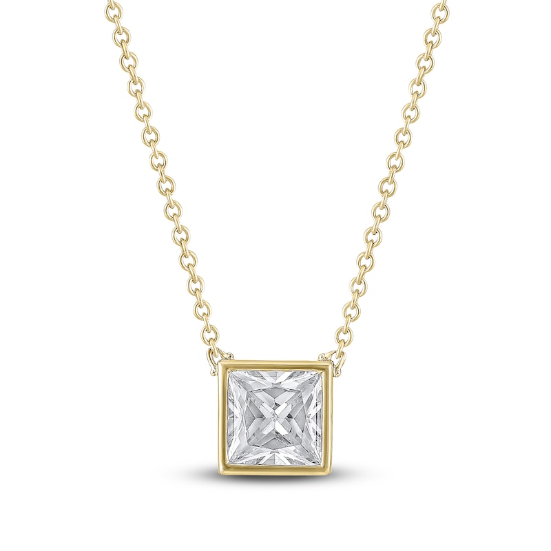Princess-Cut Lab-Created Diamond Bezel-Set Solitaire Necklace 1 ct tw 18K Yellow Gold 18" (F/VS2)