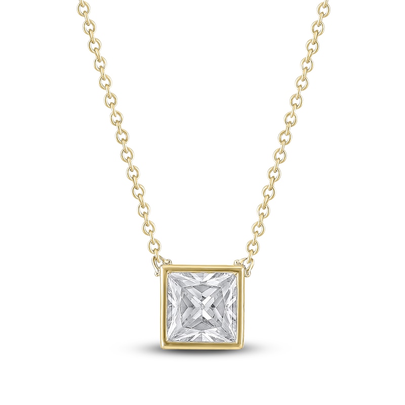 Main Image 1 of Princess-Cut Lab-Grown Diamond Bezel-Set Solitaire Necklace 1 ct tw 18K Yellow Gold 18" (F/VS2)