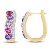 Thumbnail Image 1 of Natural Amethyst, Light Amethyst, Rhodolite Garnet & Diamond Multi-Shape Curve Hoop Earrings 1/4 ct tw 14K Yellow Gold