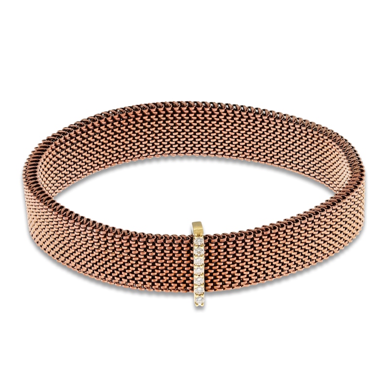 Main Image 1 of ZYDO Diamond Rose-Tone Mesh Stretch Bracelet 1/10 ct tw Ion-Plated Stainless Steel & 18K Yellow Gold 6.5"