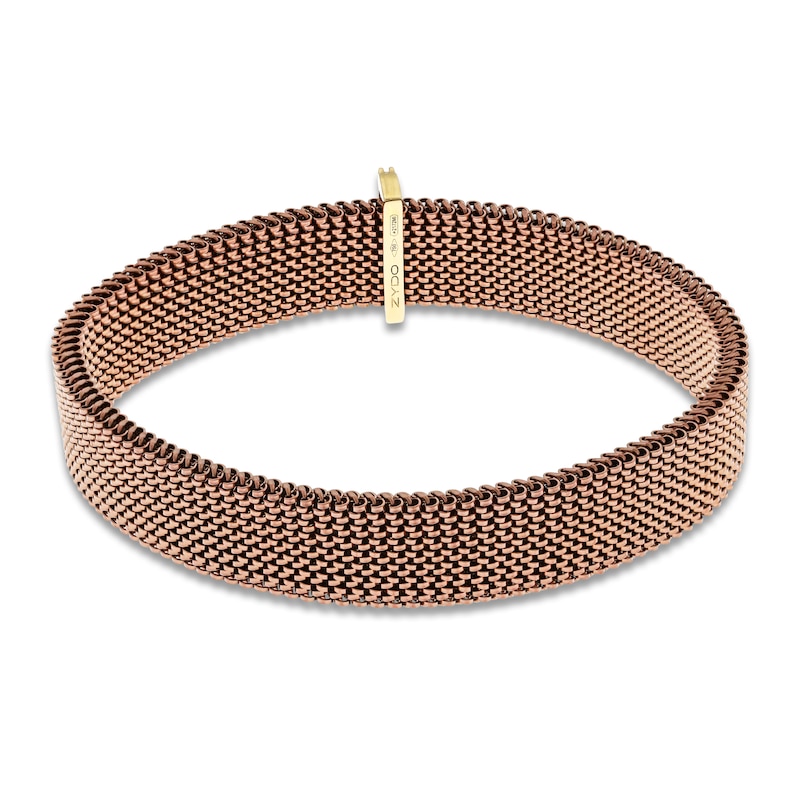 Main Image 3 of ZYDO Diamond Rose-Tone Mesh Stretch Bracelet 1/10 ct tw Ion-Plated Stainless Steel & 18K Yellow Gold 6.5"