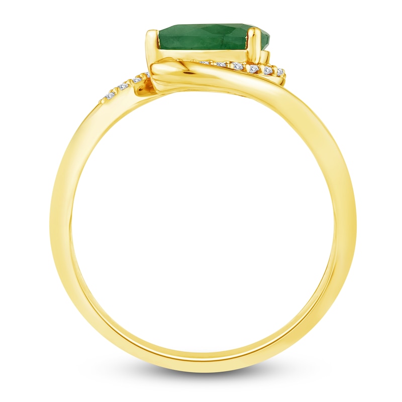 Main Image 2 of Pear-Shaped Natural Emerald & Diamond Curve Ring 1/10 ct tw 14K Yellow Gold