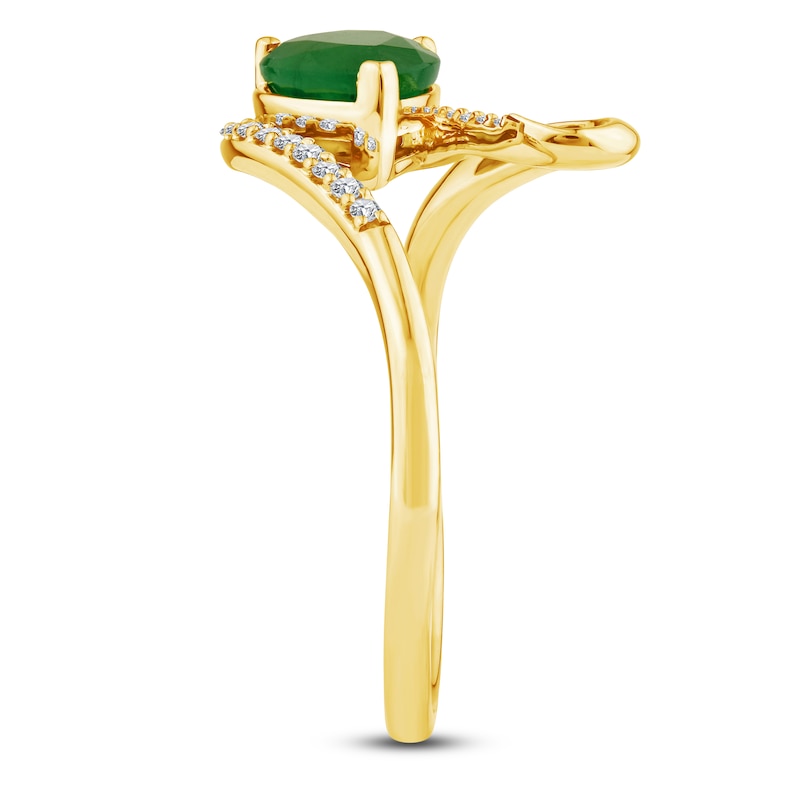 Main Image 3 of Pear-Shaped Natural Emerald & Diamond Curve Ring 1/10 ct tw 14K Yellow Gold