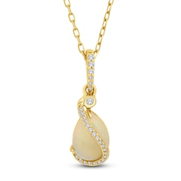 Pear-Shaped Natural Opal & Diamond Necklace 1/15 ct tw 14K Yellow Gold 18"