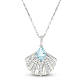 Pear-Shaped Natural Aquamarine & White Lab-Created Sapphire Shell Necklace Sterling Silver 18"