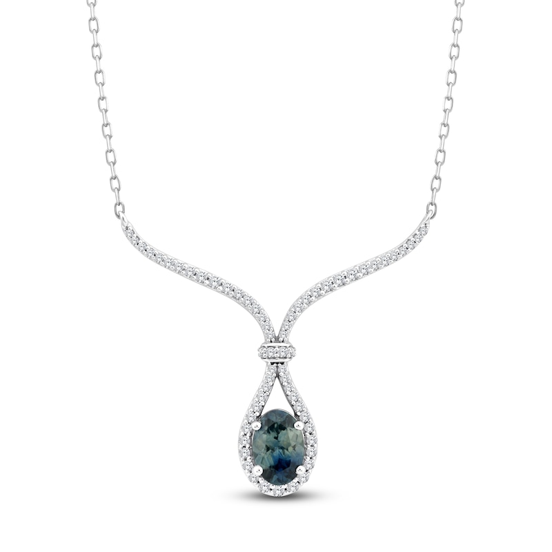 Main Image 1 of Montana Blue Oval-Cut Natural Sapphire & Diamond Necklace 1/5 ct tw 14K White Gold 18"