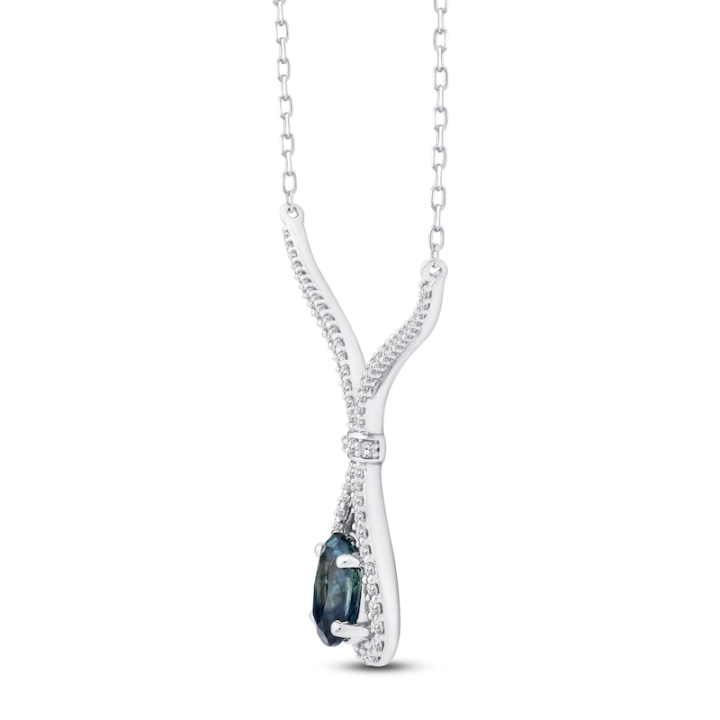 Main Image 2 of Montana Blue Oval-Cut Natural Sapphire & Diamond Necklace 1/5 ct tw 14K White Gold 18"