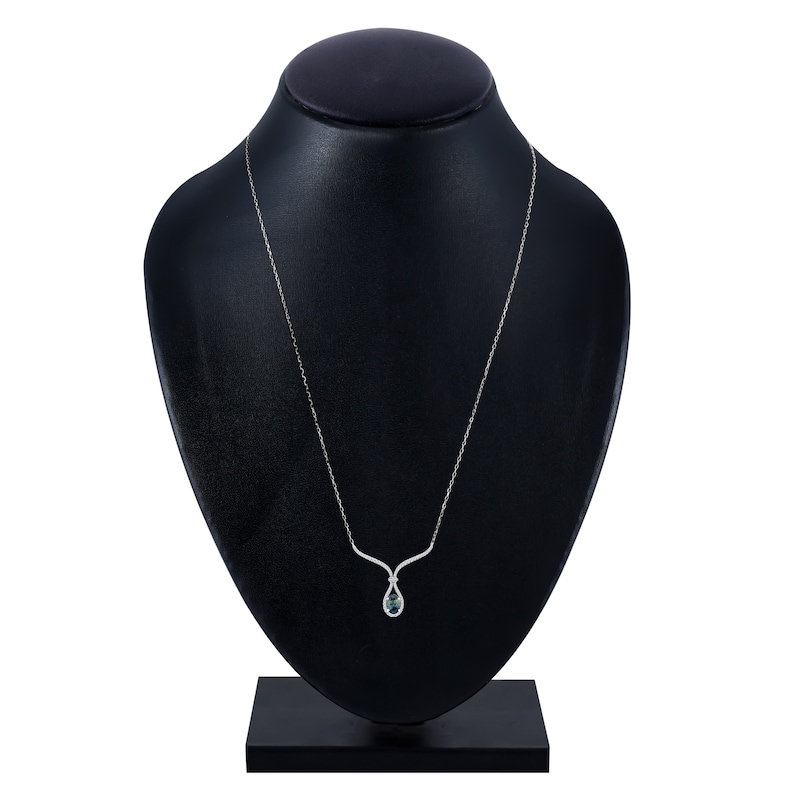 Main Image 4 of Montana Blue Oval-Cut Natural Sapphire & Diamond Necklace 1/5 ct tw 14K White Gold 18"