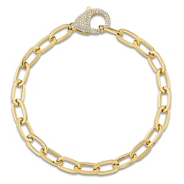 Shy Creation Diamond Clasp Paperclip Chain Bracelet 3/8 ct tw 14K Yellow Gold 7" SC55023436