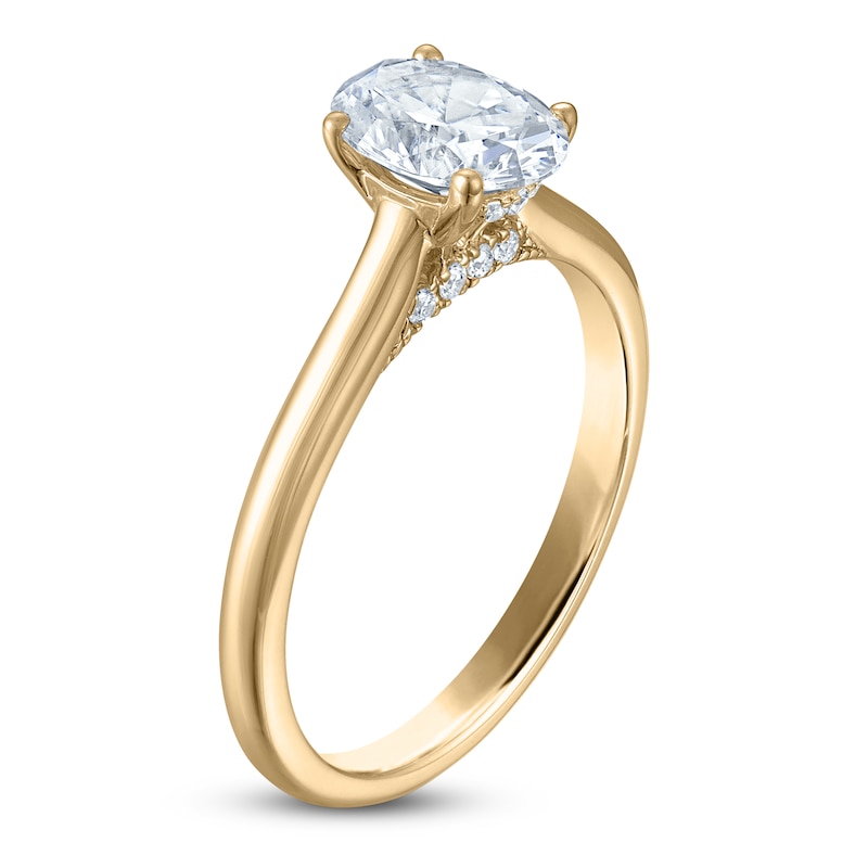 Main Image 2 of Oval-Cut Lab-Grown Diamond Solitaire Plus Engagement Ring 1 ct tw 18K Yellow Gold (VS2/F)