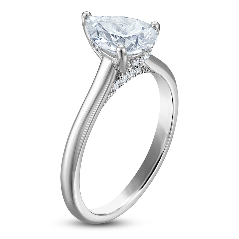 Main Image 2 of Pear-Shaped Lab-Grown Diamond Solitaire Plus Engagement Ring 1 ct tw Platinum (VS2/F)