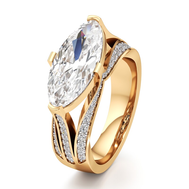 Main Image 4 of J'Lure Lab-Grown Diamond Moval Old-Cut Engagement Ring 3-1/2 ct tw 18K Yellow Gold