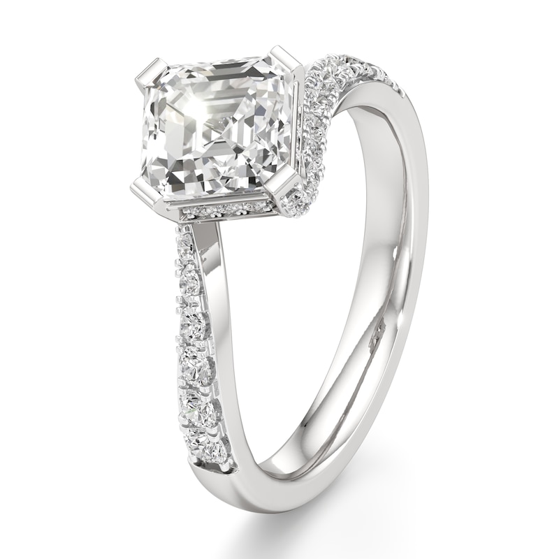 Main Image 4 of J'Lure Square-Emerald Step-Cut Lab-Grown Diamond Bypass Engagement Ring 2-3/8 ct tw 18K White Gold