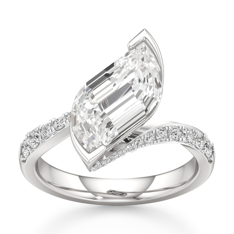 Main Image 1 of J'Lure Leaf Step-Cut Lab-Grown Diamond Bypass Engagement Ring 3-1/2 ct tw 18K White Gold