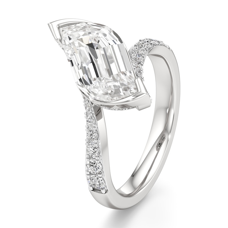 Main Image 4 of J'Lure Leaf Step-Cut Lab-Grown Diamond Bypass Engagement Ring 3-1/2 ct tw 18K White Gold