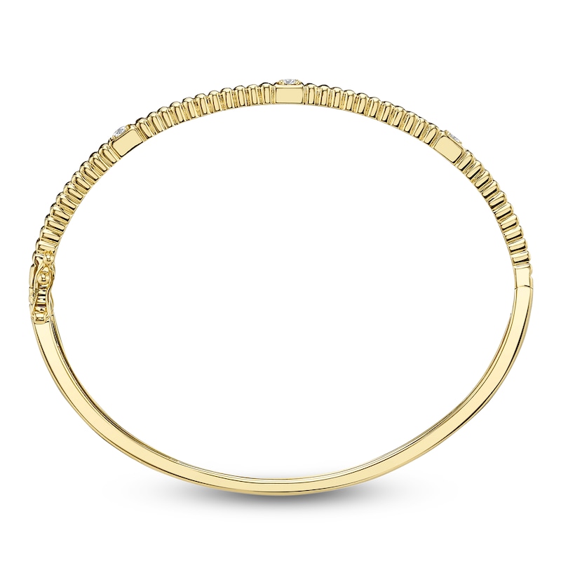 Main Image 2 of Shy Creation Diamond Three-Stone Ribbed Bangle Bracelet 1/8 ct tw 14K Yellow Gold SC22009466ZM