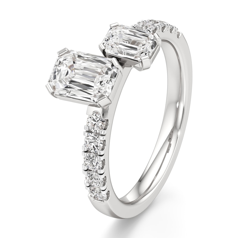 Main Image 4 of J'Lure Imperial-Emerald Step-Cut Two-Stone Lab-Grown Diamond Engagement Ring 1-3/4 ct tw 18K White Gold