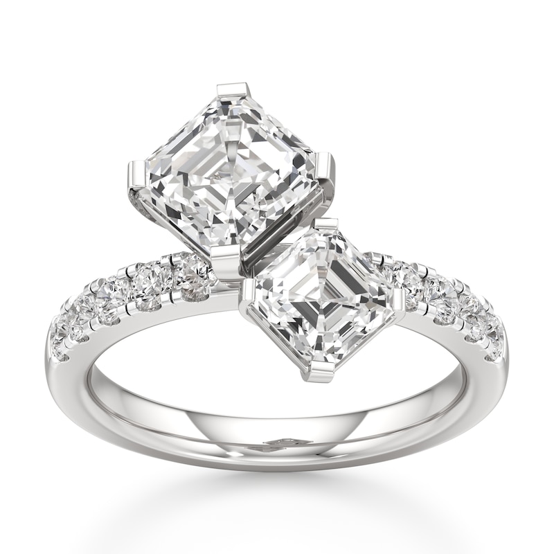 Main Image 1 of J'Lure Square-Emerald Step-Cut Two-Stone Lab-Grown Diamond Engagement Ring 3-3/8 ct tw 18K White Gold