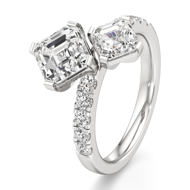 Main Image 4 of J'Lure Square-Emerald Step-Cut Two-Stone Lab-Grown Diamond Engagement Ring 3-3/8 ct tw 18K White Gold