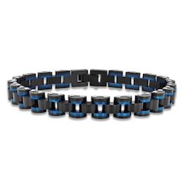 Men's Link Chain Bracelet Black & Blue Ion-Plated Stainless Steel 8.5"
