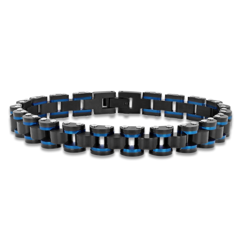 Main Image 1 of Men's Link Chain Bracelet Black & Blue Ion-Plated Stainless Steel 8.5"