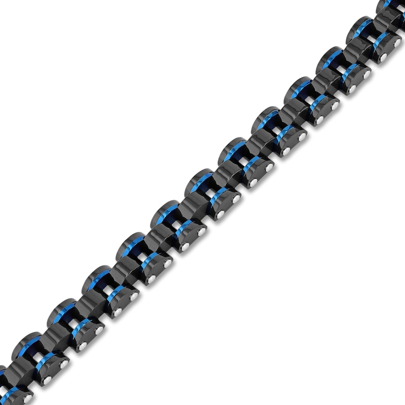 Main Image 2 of Men's Link Chain Bracelet Black & Blue Ion-Plated Stainless Steel 8.5"
