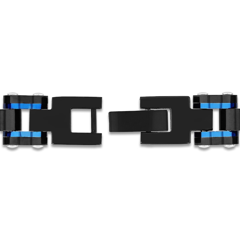 Main Image 3 of Men's Link Chain Bracelet Black & Blue Ion-Plated Stainless Steel 8.5"