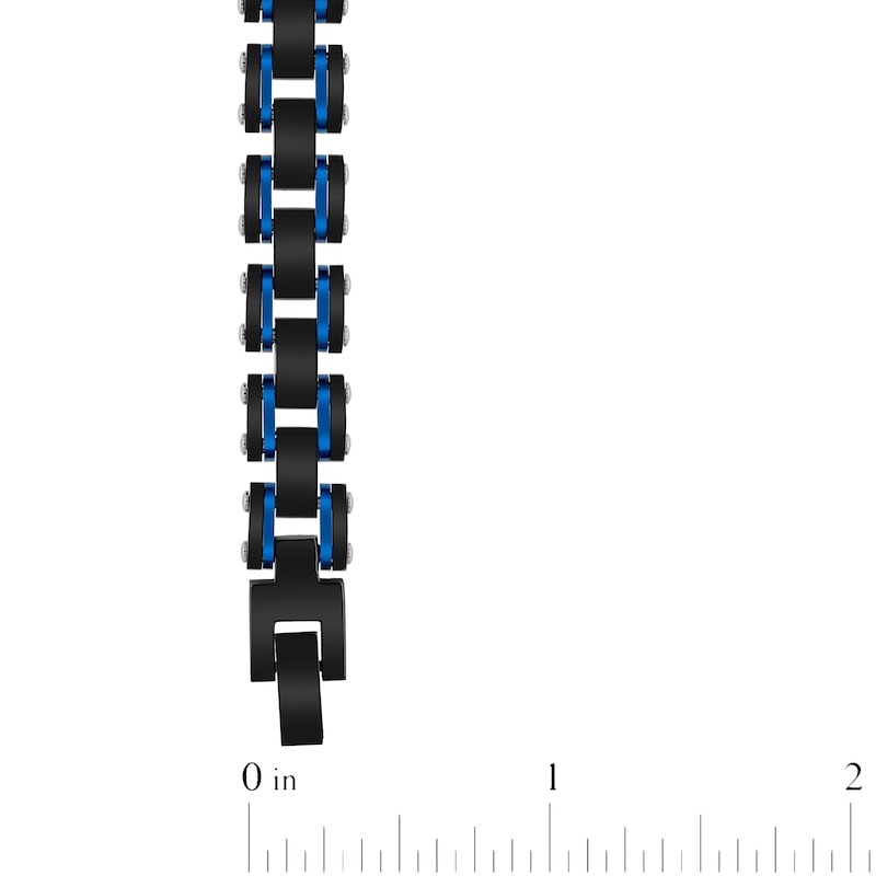 Main Image 4 of Men's Link Chain Bracelet Black & Blue Ion-Plated Stainless Steel 8.5"