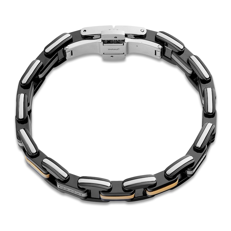 Main Image 2 of Baraka Men's Diamond Link Bracelet 1/20 ct tw Stainless Steel, Black Ceramic & 18K Yellow Gold 7.75"