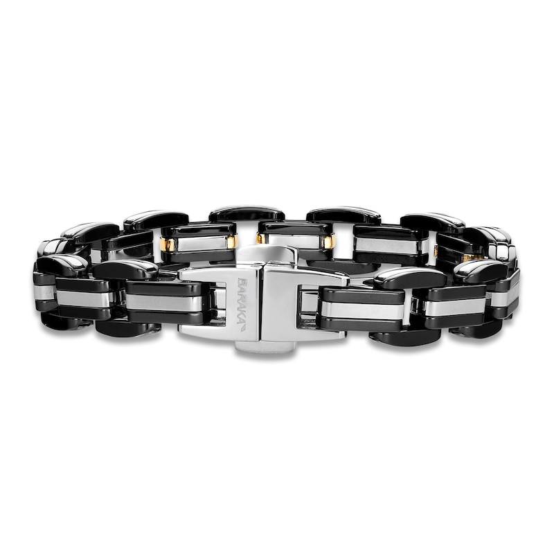 Main Image 3 of Baraka Men's Diamond Link Bracelet 1/20 ct tw Stainless Steel, Black Ceramic & 18K Yellow Gold 7.75"