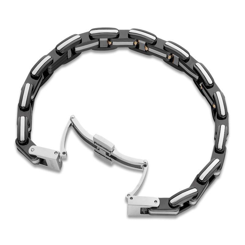 Main Image 4 of Baraka Men's Diamond Link Bracelet 1/20 ct tw Stainless Steel, Black Ceramic & 18K Yellow Gold 7.75"