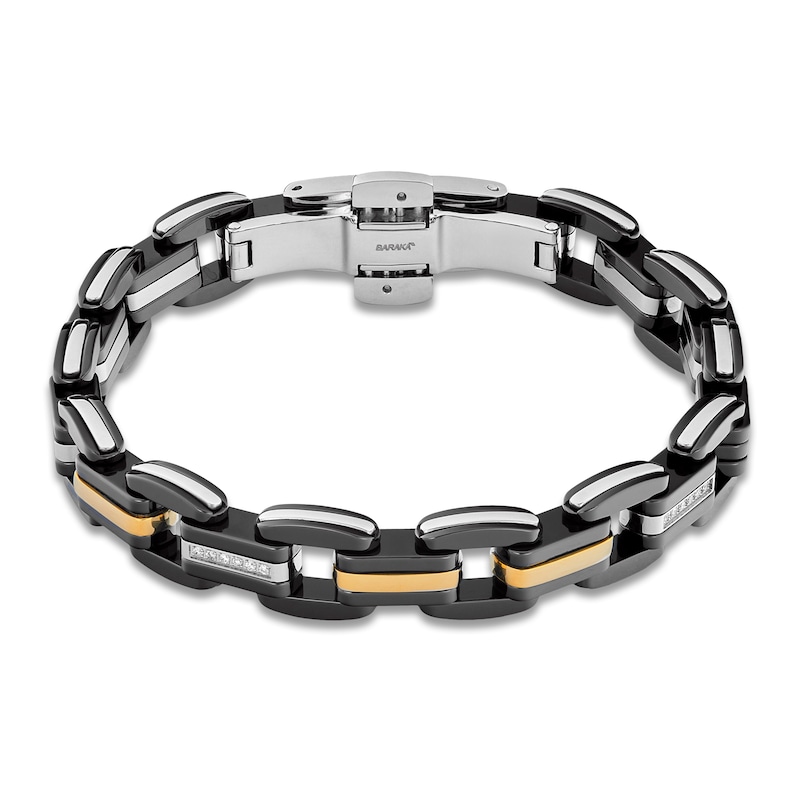 Main Image 5 of Baraka Men's Diamond Link Bracelet 1/20 ct tw Stainless Steel, Black Ceramic & 18K Yellow Gold 7.75"