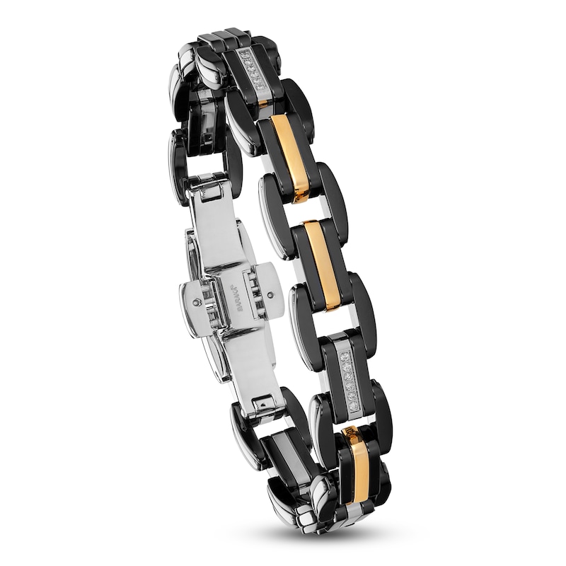 Main Image 6 of Baraka Men's Diamond Link Bracelet 1/20 ct tw Stainless Steel, Black Ceramic & 18K Yellow Gold 7.75"