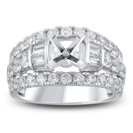 Certified Baguette & Round-Cut Diamond Engagement Ring Setting 1-3/4 ct tw 18K White Gold