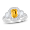 Thumbnail Image 1 of Rectangle-Cut Natural Citrine & White Lab-Created Sapphire Halo Ring Sterling Silver