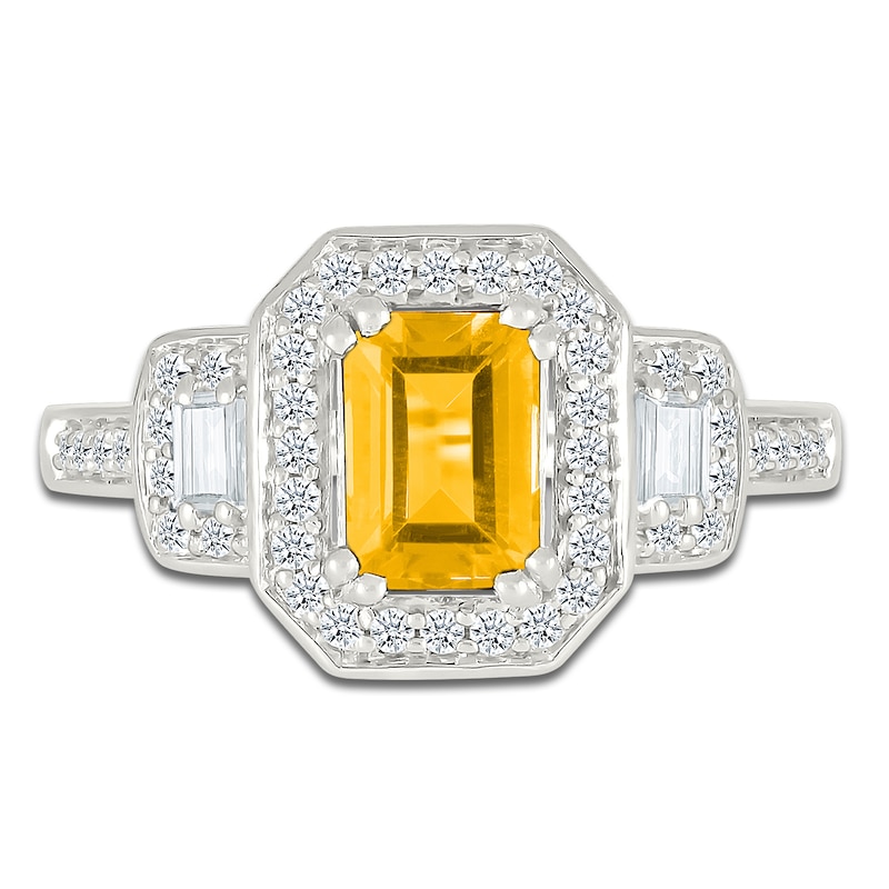Main Image 2 of Rectangle-Cut Natural Citrine & White Lab-Created Sapphire Halo Ring Sterling Silver