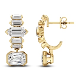 J'Lure Imperial-Emerald Step-Cut, Hexagon Baguette-Cut & Baguette-Cut Lab-Grown Diamond J-Hoop Earrings 4-1/3 ct tw 14K Yellow Gold