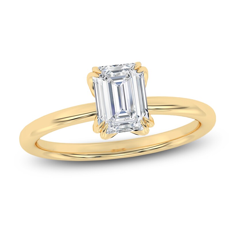 Main Image 1 of Certified Emerald-Cut Diamond Solitaire Engagement Ring 1-1/2 ct tw 14K Yellow Gold (I1/I)