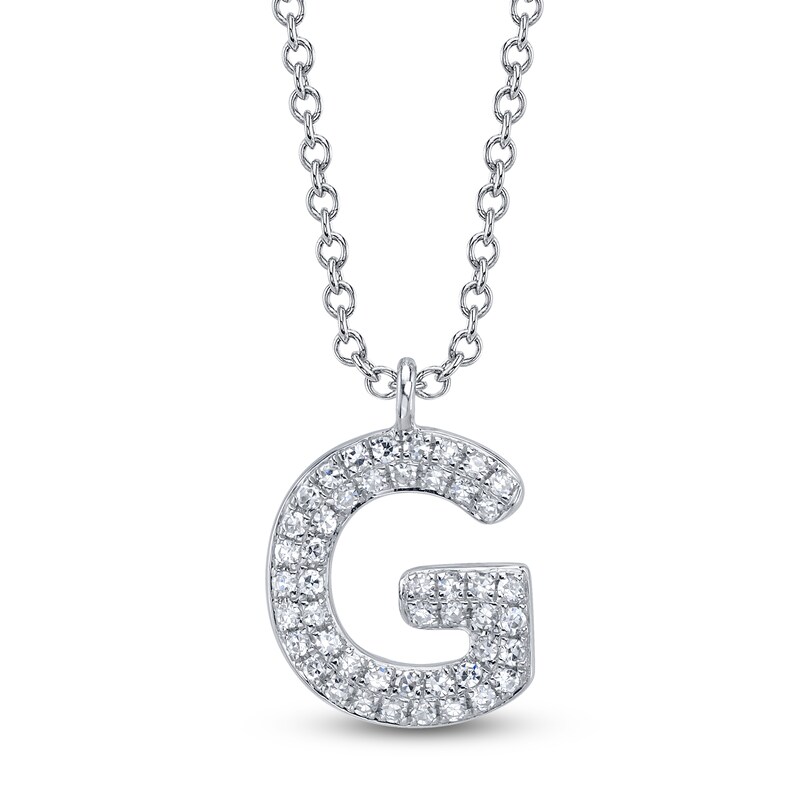 Main Image 1 of Shy Creation Diamond Letter G Pavé Necklace 1/15 ct tw 14K White Gold 18" SC55028331-G
