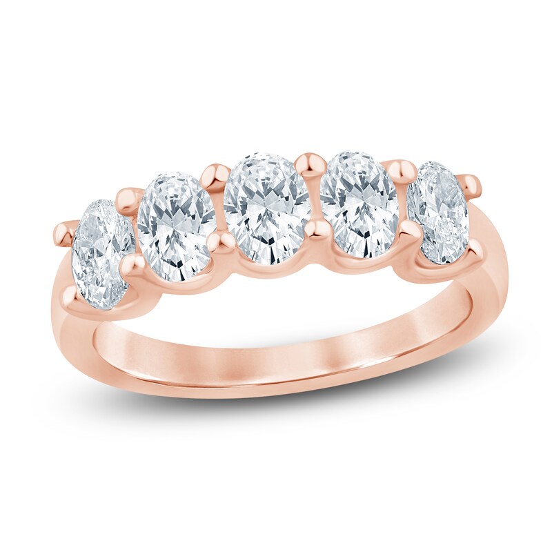 Main Image 1 of Oval-Cut Lab-Grown Diamond Five-Stone Anniversary Ring 1-1/2 ct tw 14K Rose Gold