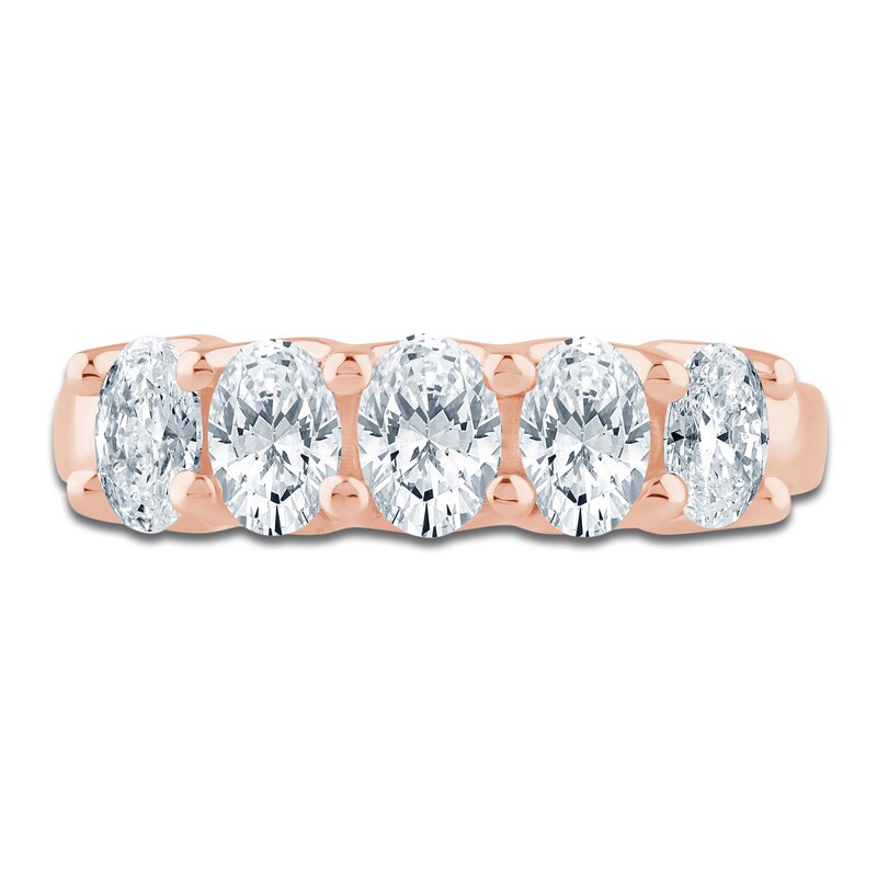 Main Image 3 of Oval-Cut Lab-Grown Diamond Five-Stone Anniversary Ring 1-1/2 ct tw 14K Rose Gold