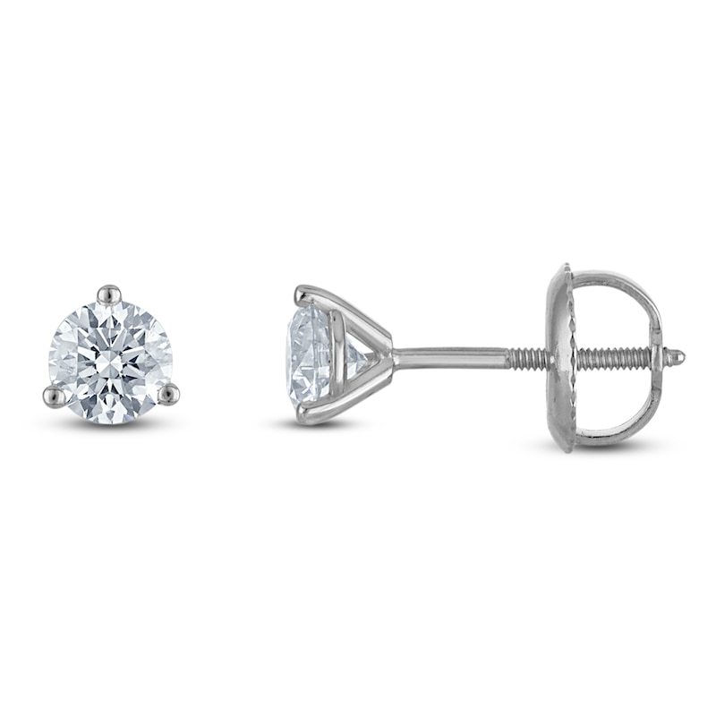 Main Image 1 of Round-Cut Lab-Grown Diamond Solitaire Stud Earrings 1/2 ct tw 18K White Gold (VS2/F)