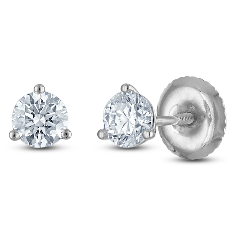 Main Image 2 of Round-Cut Lab-Grown Diamond Solitaire Stud Earrings 1/2 ct tw 18K White Gold (VS2/F)
