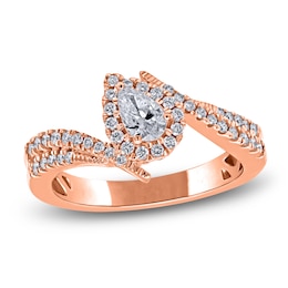 Pear-Shaped Diamond Tilted Halo Engagement Ring 5/8 ct tw 14K Rose Gold
