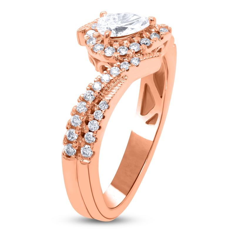 Main Image 2 of Pear-Shaped Diamond Tilted Halo Engagement Ring 5/8 ct tw 14K Rose Gold