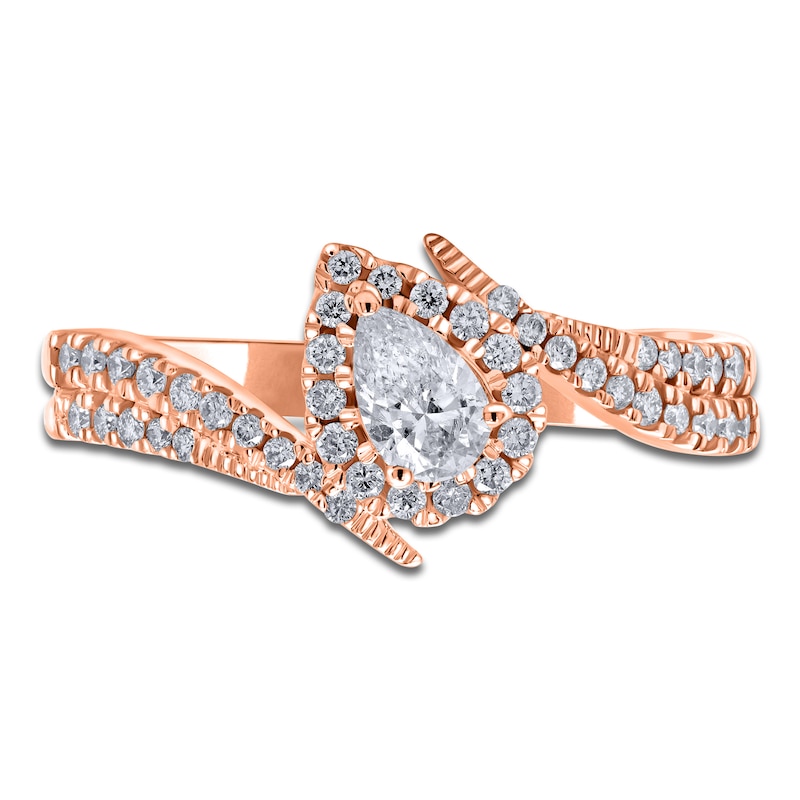 Main Image 3 of Pear-Shaped Diamond Tilted Halo Engagement Ring 5/8 ct tw 14K Rose Gold