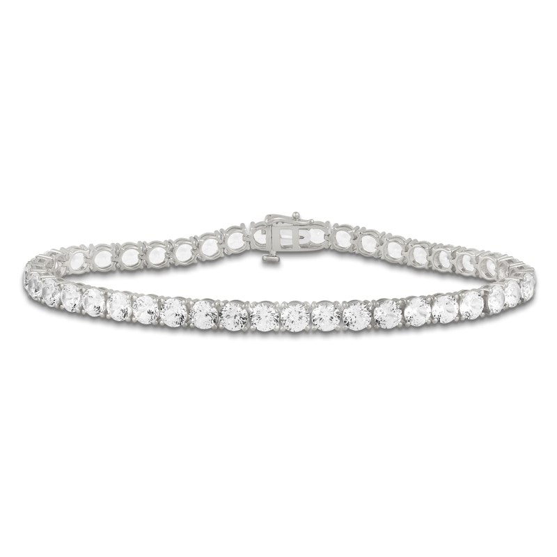 Main Image 1 of Men's White Lab-Created Sapphire Line Bracelet Sterling Silver 8.5"